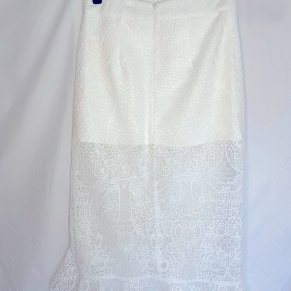 JAUS White Ruffle Midi Skirt Side Split Sheer Lace M/6 - Picture 4 of 7